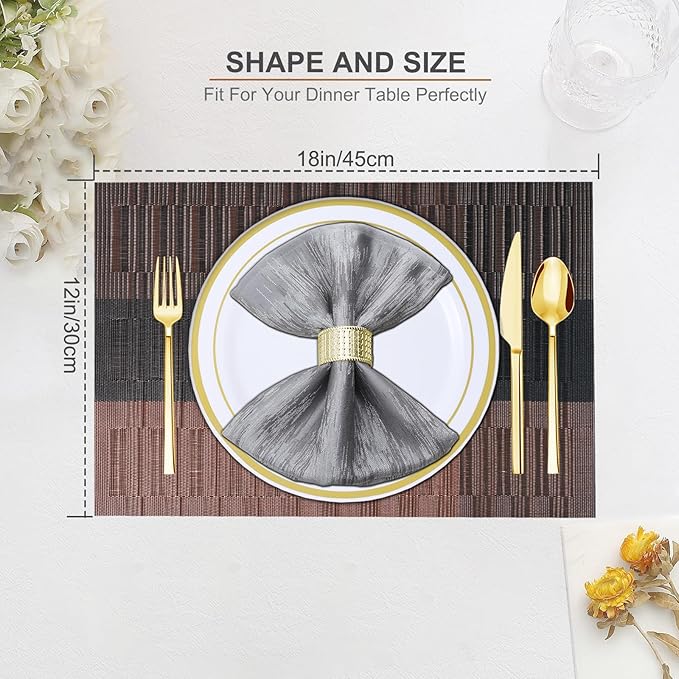 BETEAM Placemats Set of 4, Woven Vinyl Placemat for Dining Table Washable Wipeable Kitchen Place Mats Durable Indoor Outdoor Table Mats