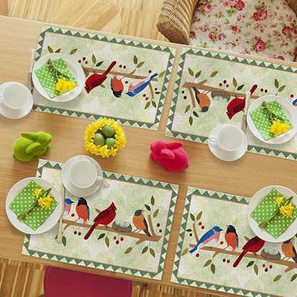 Seliem Spring Birds Tree Branches Placemats Set of 4, Cardinal Bluebird Bullfinch Dining Table Place Mats, Summer Seasonal Farmhouse Kitchen Decor Home Decoration 12 x 18 Inch