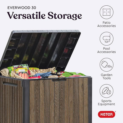 Keter Premium Everwood 30 Gal Outdoor Storage Box and Patio Side Table | Walnut - Image 5
