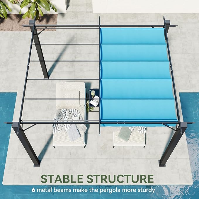 Aoxun 10'x12' Outdoor Retractable Pergola, Heavy Duty Metal Frame Pergola - Image 6