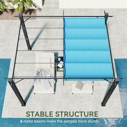 Aoxun 10'x12' Outdoor Retractable Pergola, Heavy Duty Metal Frame Pergola - Image 6