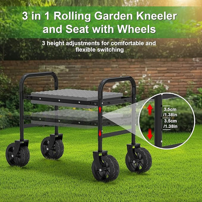 Garden Kneeler and Seat with 360° Wheels: 3-in-1 Rolling Gardning Stool | - Image 3