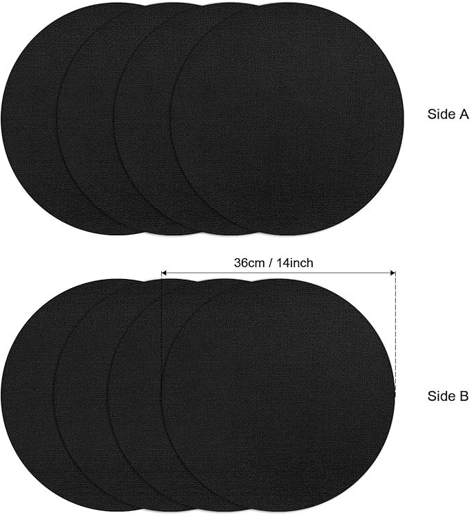 Myir JUN Round Placemats Dual Sided, Faux Leather Place Mats Set of 4 Indoor Placemats for Dining Table Outdoor Placemats Non-Slip Washable Table Mats (Set of 8, Black)