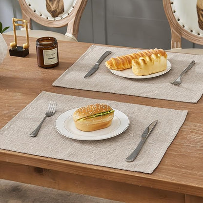 BALCONY & FALCON Placemats Set of 4 Faux Linen Cloth Place Mats Washable Waterproof Wrinkle Resistant Table Placemats for Dining Kitchen Farmhouse Indoor & Outdoor Use(Beige, 13.8”x 17.7”