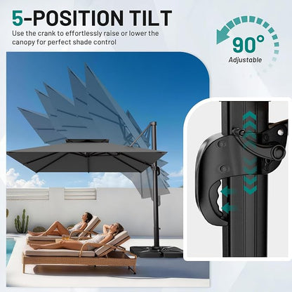12×12 FT Double-Top Cantilever Patio Umbrella, Outdoor Umbrellas - Image 2