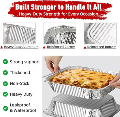 Aluminum Pans Half Size, 9x13, Heavy Duty Disposable Foil Pans for Baking, Roasting, Cooking, Heating, Storing, Deep Tin Foil Bakeware for Oven, Steam Table Tray, Cookware, Food Prepping (60 Pack)