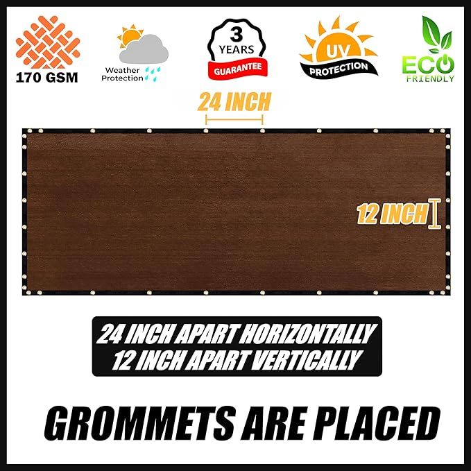 Royal Shade Custom Size 4' x 92' Brown Fence Privacy Screen Windscreen Cover Netting Mesh Fabric Cloth - Cable Zip Ties Included (We Make Custom Size)