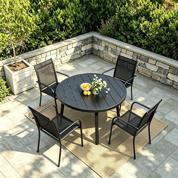 Stackable Patio Chairs Set of 4, Outdoor Dining Chairs - Image 3