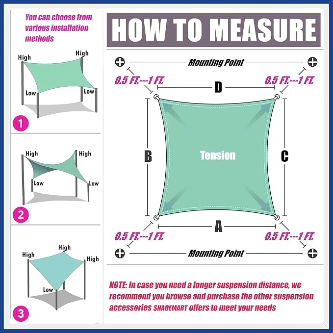 15' x 15' Green Sun Shade Sail UPF50 Square smTAPR0816 Canopy Fabric Cloth - Image 6