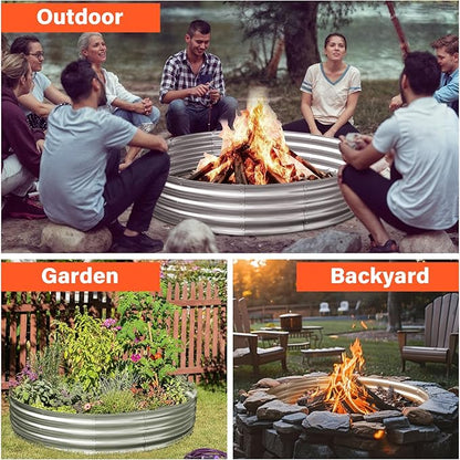 HGD 60 Inch Large Galvanized Steel Metal Fire Pit Ring - 5FT Heavy Duty Fire Rings for Outside Wood Burning - 12" Tall Portable Bonfire Firepit for Backyard, Patio, Camping