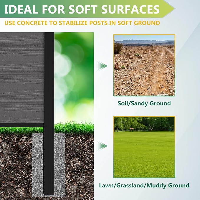 Mondaria Fence Privacy Screen with 8ft In-ground Posts, 6ft(H) x12ft(W) Wood Plastic Composite Fence Panels Weather-Resistant Outdoor Fence for Backyard/Garden (Silver Gray, 3 Posts)