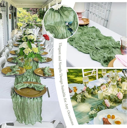 8 Packs Cheesecloth Table Runner 10FT Long Boho Gauze Fabric Table Runner Vintage Rustic Sheer Runners for Wedding Party Bridal Baby Shower Table Decorations (Sage Green)