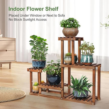 Pine Wood Plant Stand Indoor Outdoor Multi Layer Flower Shelf Rack | Higher and - Image 4