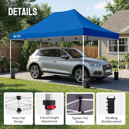 CROWN SHADES 10x15 Pop Up Canopy Tent, Thicken Frame Commercial Heavy Duty Tent, 8 Stakes & 4 Sandbags & 4 Ropes, Outdoor Canopies for Events, Parties,Blue