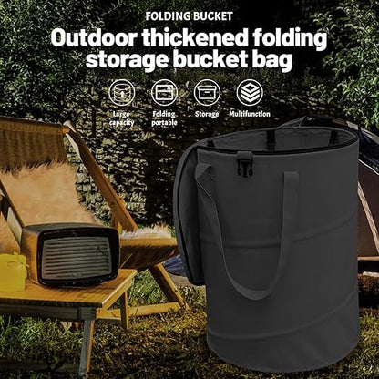 Pop up Camping Trash can with lid,Collapsible 24 Gallons Trash can with Sorting Clips,Garden Garbage Bag with Lid,Lawn and Leaf Bags - Reusable Yard Waste Bags (Black)