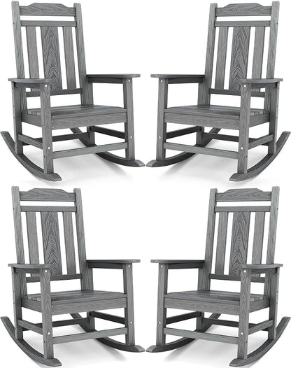 SERWALL Oversized Outdoor Rocking Chairs Set of 4, Patio Rocker Unique Gray | by SERWALL