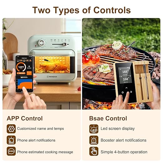 Wireless Meat Thermometer Digital with 2 Probes, Long Range Bluetooth Food Thermometer with Smart APP Alerts for Cooking, Grill, AirFryer, Perfect for BBQ Chicken Turkey