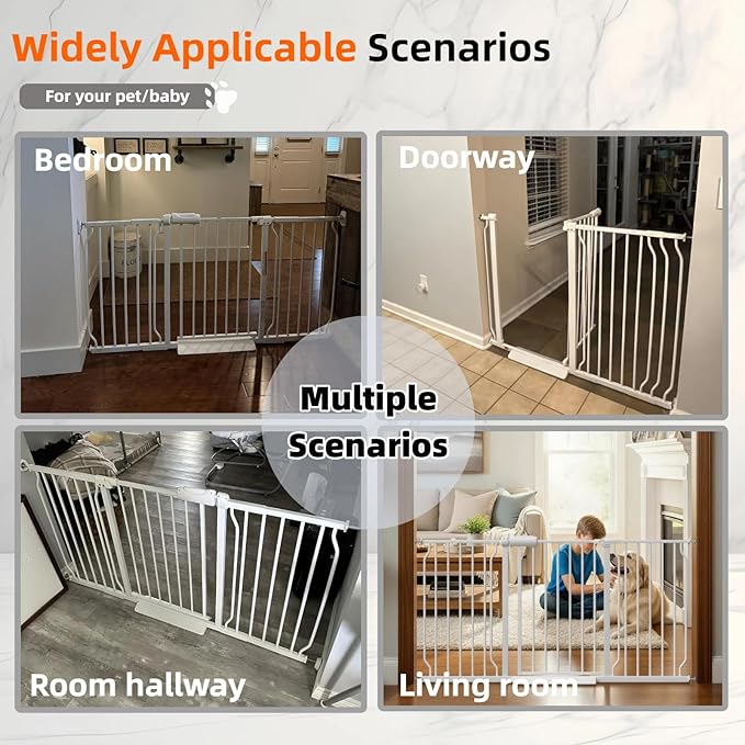 TSAYAWA Extra Wide Walk Through Baby Gate with Door,67-71.5 Inch Wide Presure Mounted No Drill Metal Auto Close Child Gate for Stair Doorway - Indoor Outdoor Safty Gate for Toddler Dog Doggie, White