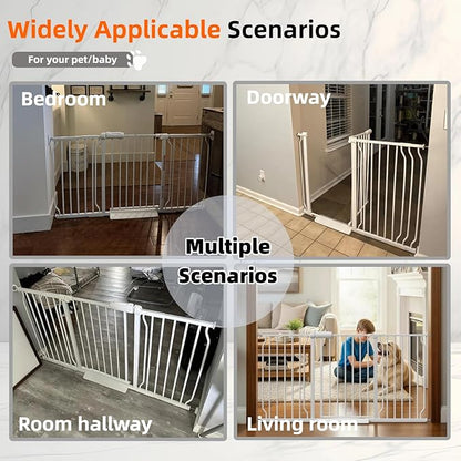 TSAYAWA Extra Wide Walk Through Baby Gate with Door,67-71.5 Inch Wide Presure Mounted No Drill Metal Auto Close Child Gate for Stair Doorway - Indoor Outdoor Safty Gate for Toddler Dog Doggie, White