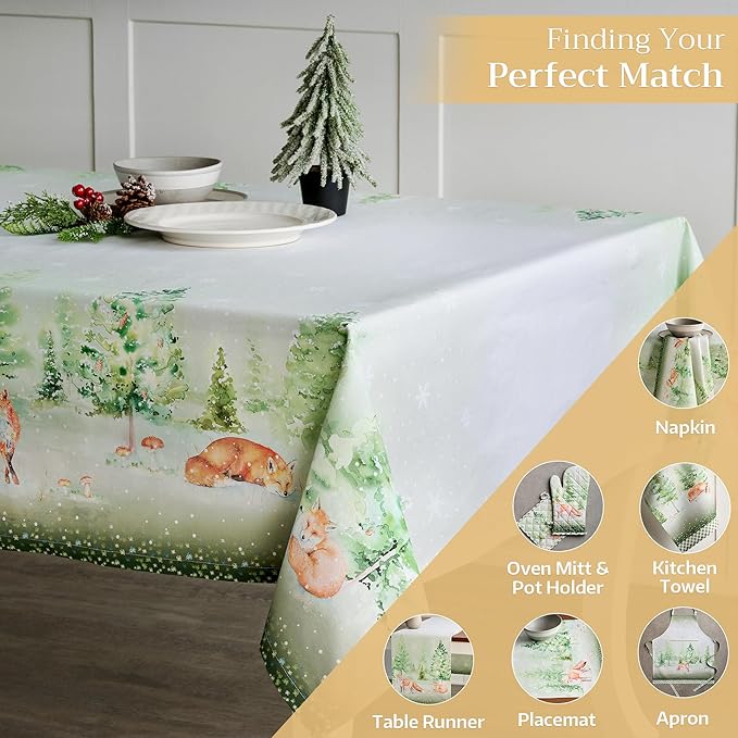 Maison d' Hermine Table Cloth Square Table 100% Cotton 60 x 60 Inches Fall Tablecloth Reusable Everyday Use for Thanksgiving Christmas Decorations Dining Farmhouse Party (Winter Mornings)