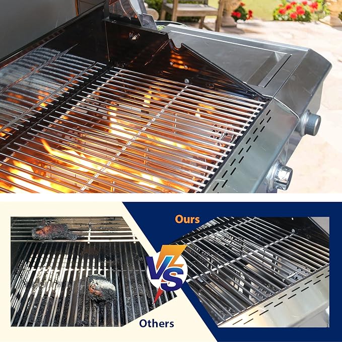 Stainless Cooking Grate,Heat Shield and Burner Kit for Nexgrill Replacement Parts 4-Burner 720-0830H 720-0830H,720-0888N,720-0888,720-0864,720-0896B,for Uniflame,Kenmore,Nexgrill 4&5-Burner Gas Grills