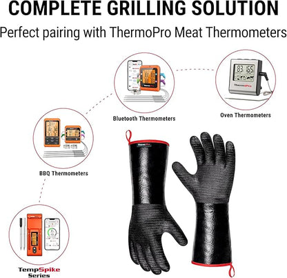 ThermoPro 932°F Heat Resistant BBQ Gloves, 14" Waterproof Oven & Grill Gloves, Oil & Slip-Resistant Neoprene Oven Mitts for BBQ, Fire Pit, Rotisserie, Smoker Accessories Gifts for Men and Women