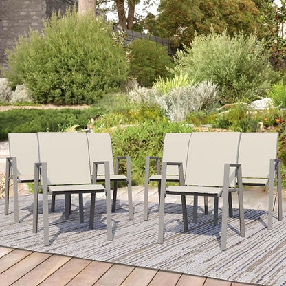 Outdoor Patio Chairs Set of 6, Ivory Beige Stackable Outdoor Chairs, by Home