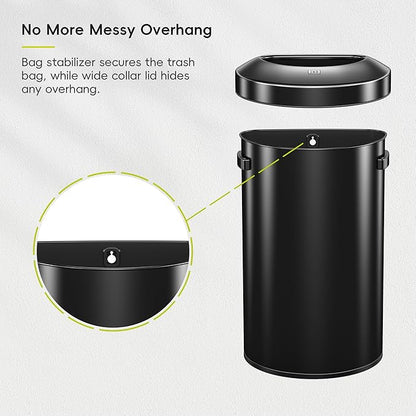 EKO Urban 16 Gallon Semi-Round Open Top Waste Bin, Stainless Steel Half Round Commercial Trash Can for Indoor and Outdoor, Extra Large Garbage Bin for Home, Office, Restaurant, 60L, Matte Black