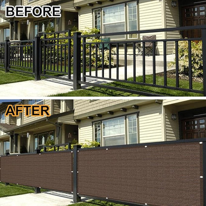 Eden's Decor Balcony Privacy Screen Brown 2'6"x 33' Cover Mesh Windscreen Weather-Resistant UV Protection for Backyard Deck, Patio, Balcony, Pool, Porch, Fence, Railing, Gardening