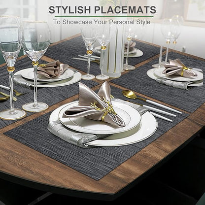 BETEAM Placemats Set of 8, Woven Vinyl Placemat for Dining Table Washable Wipeable Kitchen Place Mats Durable Indoor Outdoor Table Mats
