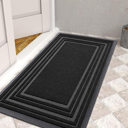 Buganda Front Door Mat Indoor Outdoor Entrance, Non-Slip Natural Rubber Doormats, Easy Clean, Low Profile, Dirt Trapper Entryway Floor Mats for Outside, Garages and Patios, 71x23, Black
