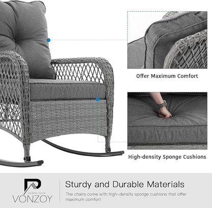 Patio Furniture Set 3 Pieces, Wicker Outdoor Rocking Bistro Set, Backyard or - Image 3