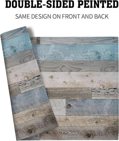 Giwawa Rustic Wood Grain Placemats Set of 4, Vintage Barn Wooden Linen Table Mat, Farmhouse Country Style Lodge Heat Resistant Washable Place Mats for Dining Kitchen Party Holiday Decor 12x18Inch
