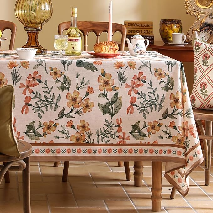 Designer Vintage Linen Rectangle Tablecloth,William Morris Block Print Soft and Durable Table Cloth,Decorative Table Cover for Kitchen,Dining,Thanksgiving,Christmas,55"*79"-Athea