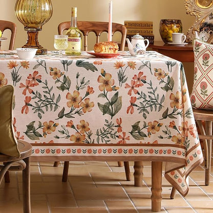 Designer Vintage Linen Rectangle Tablecloth,William Morris Block Print Soft and Durable Table Cloth,Decorative Table Cover for Kitchen,Dining,Thanksgiving,Christmas,55"*87"-Athea