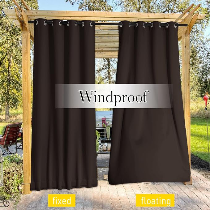 NICETOWN Patio Curtains Outdoor Waterproof W100 x L95 in Brown 2 PCs | - Image 7