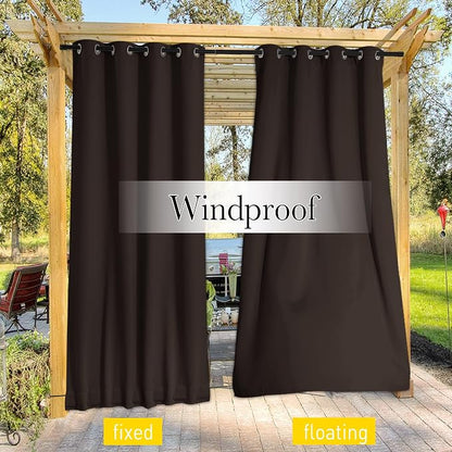 NICETOWN Patio Curtains Outdoor Waterproof W100 x L95 in Brown 2 PCs | - Image 7
