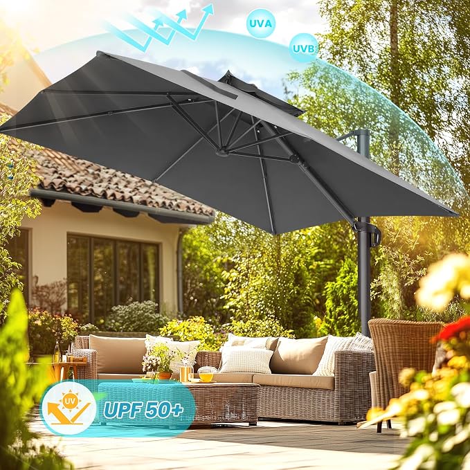 HOTEEL 10x10ft Patio Umbrella Cantilever Umbrella Double Top - Image 3