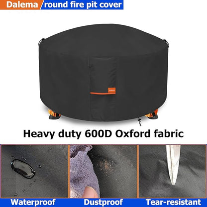 Fire Pit Cover,Outdoor Heavy Duty 600D 100% Waterproof Fire Pit Cover Round,Weatherproof Firepit Covers Round 38" Dia x 24" H,Black