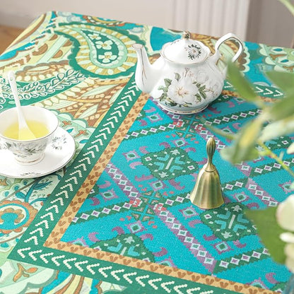 Designer Green Table Cloth Rectangle Table,Vintage Linen Wrinkle Resistant Durable Froal Tablecloth,Decor Table Cover for Home Farmhouse Thanksgiving Living Room Dining 55" × 79"-Milen