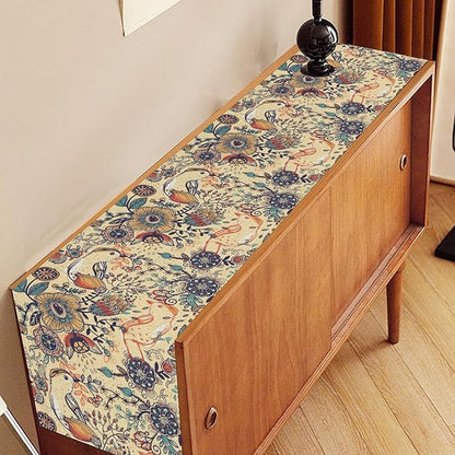 Beige Paisley Table Runner, Rustic Damask Antique Floral Flower Retro Boho Swirled Pattern Print Vintage Table Center Decor for Family Kitchen and Living Room Indoor Table Decorations, 13" X 90"