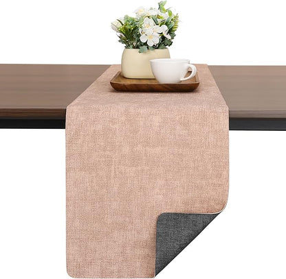 Table Runners 55 Inches Long, Dual-Sided Faux Leather Farmhouse Table Runner Waterproof Heatproof Non-Slip for Living Room Party Home Decor Holiday Decorations(Gray Pink, 12 x 55 Inch)