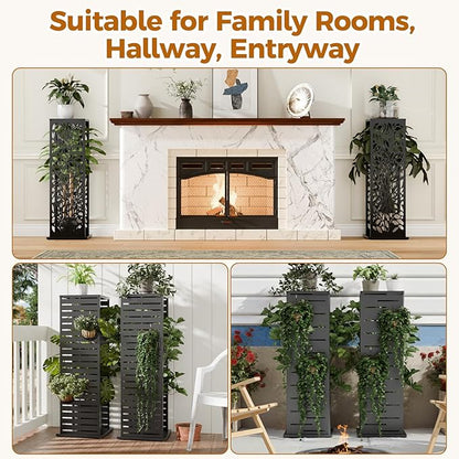 4ft Firewood Rack with Louver Pattern, Fire Wood Rack Log Holder with Hooks Adjustable Feet, Firewood Storage for Outdoor Indoor Fire Pits Fireplace Patio Balcony Black