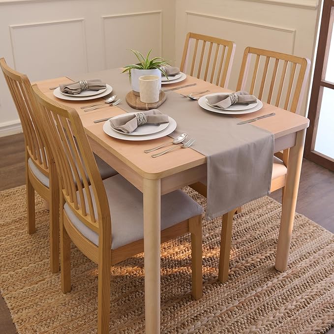 Encasa XO Table Runner 13"x104" Long | Cotton Canvas Fabric | Beige Solid Color | Machine Washable & Durable