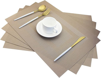 PIGCHCY Placemats,Heat Resistant Non Slip Durable Plastic Place Mats,Washable Easy to Clean Woven Vinyl Kitchen Placemats for Dining Table Set of 4 (Champagne)