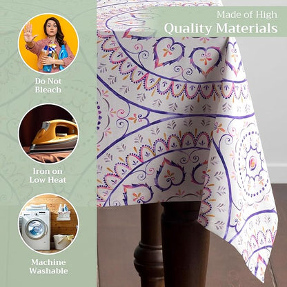 Maison d' Hermine Table Cloth Rectangle Table 100% Cotton 54 x 72 Inches Tablecloth Reusable Decorative Everyday Use for Dining Room, Farmhouse, Home, Party, Festive & Wedding Spring Summer - Mandala