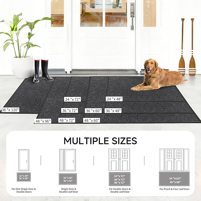 Front Door Mat, Heavy Duty Indoor Outdoor Doormat for Entryway, 72" x 48" Low Profile Outdoor Mats for Home Entrance, Stain and Fade Resistant Welcome Mat for High Traffic Area, Black