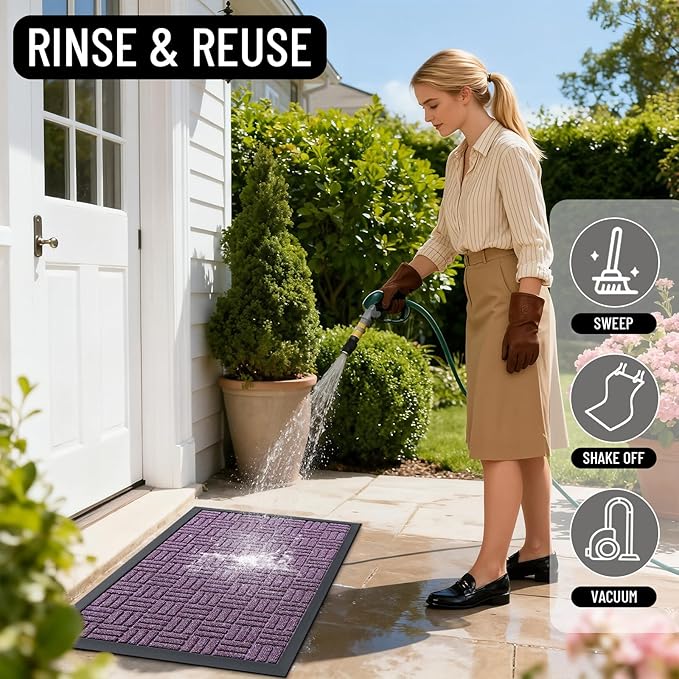 OLANLY Front Door Mat Outside Entrance 33x21, Absorbent, Heavy Duty Sturdy Natural Rubber Doormat Indoor Outdoor, Non-Slip, Stain and Fade Resistant, Low Profile Floor Mat for Entryway, Violet