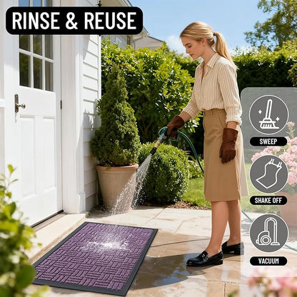 OLANLY Front Door Mat Outside Entrance 71x23, Absorbent, Heavy Duty Sturdy Natural Rubber Doormat Indoor Outdoor, Non-Slip, Stain and Fade Resistant, Low Profile Floor Mat for Entryway, Violet