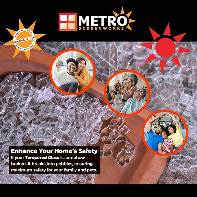 Metro Screenworks Framed Tempered Glass Panel for Porch & Patio Panels, Outdoor Enclosures, (28-5/8" x 34-1/2", Tan) Enclose Your Porch with Tempered Glass Panels - Glass Panel Replacement